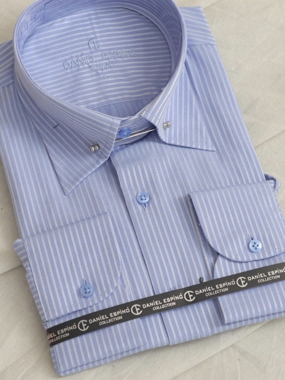 Light Blue Slim Fit Striped Men's Dress Shirt